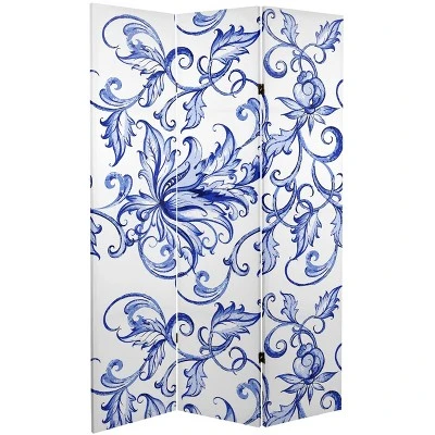 6" Double Sided Filigree Canvas Room Divider Blue - Oriental Furniture 1 6" Double Sided Filigree Canvas Room Divider Blue - Oriental Furniture