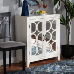 Garcelle Wood And Mirrored Glass 2 Door Sideboard White - Baxton Studio -Baxton Studio Shop GUEST 884f7635 8b31 404c 915b 15887b8efc40