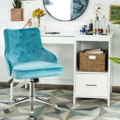 Costway Velvet Office Chair Upholstered Swivel Computer Task Chair Turquoise -Baxton Studio Shop GUEST 88982123 dcdb 4bd1 841b babe72884b26