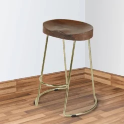 Farmhouse Counter Height Barstool With Wooden Saddle Seat And Tubular Frame - The Urban Port -Baxton Studio Shop GUEST 88c514e7 0fa5 4efc 9347 aa7109ffc39d