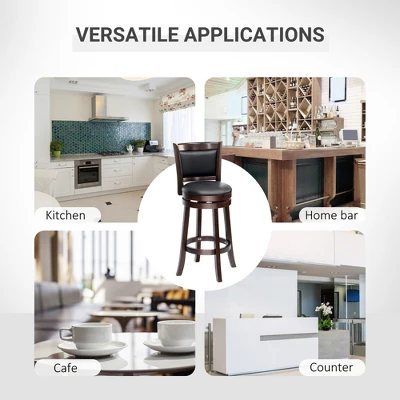 HOMCOM Classic Bar Stool Swivel Barstool With PU Leather Upholstered Mid-Back And Footrest, 30.25 Inch Seat Height, Black 6 HOMCOM Classic Bar Stool Swivel Barstool With PU Leather Upholstered Mid-Back And Footrest, 30.25 Inch Seat Height, Black - Image 6