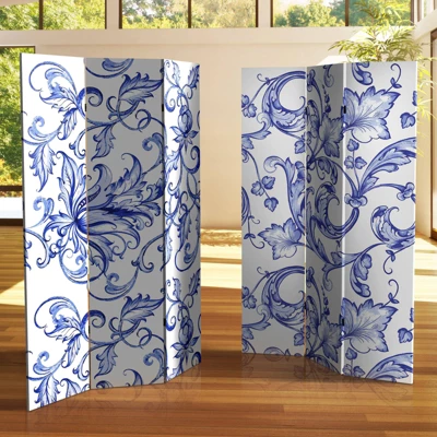 6" Double Sided Filigree Canvas Room Divider Blue - Oriental Furniture 4 6" Double Sided Filigree Canvas Room Divider Blue - Oriental Furniture - Image 4