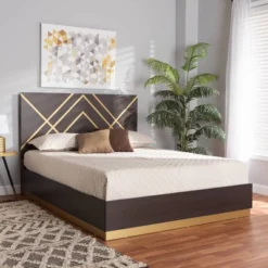 Queen Arcelia Two-Tone Wood Platform Bed Walnut Brown/Gold - Baxton Studio -Baxton Studio Shop GUEST 8a4a88d9 988f 4ff2 914e 83c02f53a0c0