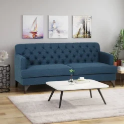Postwick Contemporary Tufted Sofa Navy Blue - Christopher Knight Home