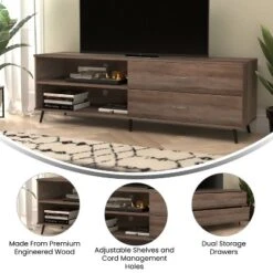 Flash Furniture Nelson 65" Mid Century Modern TV Stand For Up To 60" TV's With Adjustable Shelf And Storage Drawers -Baxton Studio Shop GUEST 8b6ac483 0fa2 4ec3 b021 79bfc976f6d3
