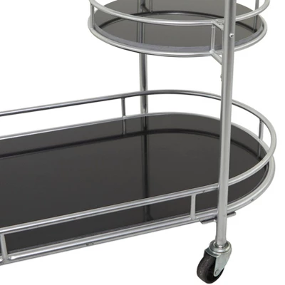 Contemporary Metal 3-Tier Oval Bar Cart Silver - Olivia & May 4 Contemporary Metal 3-Tier Oval Bar Cart Silver - Olivia & May - Image 4