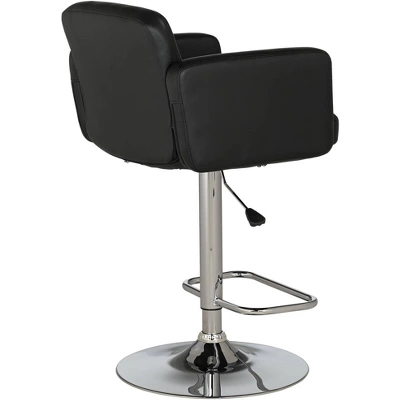 Studio 55D Chrome Swivel Bar Stools 32 3/4" High Set Of 2 Modern Black Faux Leather Adjustable For Kitchen Counter Height Island 6 Studio 55D Chrome Swivel Bar Stools 32 3/4" High Set Of 2 Modern Black Faux Leather Adjustable For Kitchen Counter Height Island - Image 6