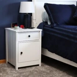 Sunnydaze Decor Sunnydaze Beadboard Nightstand Side Table With Drawer And Cabinet - 23.75" H - White
