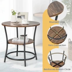 Costway 2 PCS 2-Tier Sofa Side End Table Round Nightstand With Sturdy Metal Frame Brown/Oak 15 Costway 2 PCS 2-Tier Sofa Side End Table Round Nightstand With Sturdy Metal Frame Brown/Oak -Baxton Studio Shop GUEST 8bdd068a f4c2 4a3e b96a 5ac1f0e9ce20