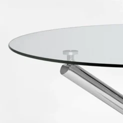 Eileen 43.3 Inch Contemporary Round Dining Table With Clear Tempered Transparent Glass Tabletop And Pedestal Legs-The Pop Maison -Baxton Studio Shop GUEST 8e1323e4 a037 451f 8d4a 4797691e349c