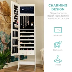 Best Choice Products 6-Tier Standing Mirror Lockable Storage Organizer Cabinet Armoire W/ LED Lights -Baxton Studio Shop GUEST 8f8ec242 b1e6 4edc 95dc 50c3a5496937