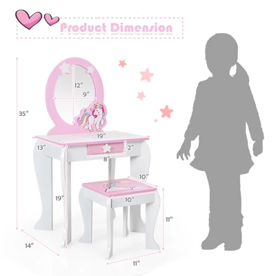 Tangkula 2-in-1 Kids Vanity Set Makeup Table & Chair Set For Toddlers W/Detachable Mirror Pink/White 2 Tangkula 2-in-1 Kids Vanity Set Makeup Table & Chair Set For Toddlers W/Detachable Mirror Pink/White - Image 2