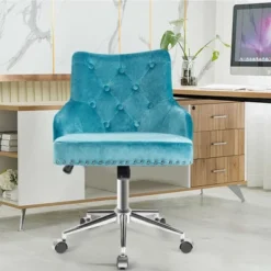 Costway Velvet Office Chair Upholstered Swivel Computer Task Chair Turquoise -Baxton Studio Shop GUEST 90aa5c00 e0bf 40f2 8fd9 dff266b46c3a