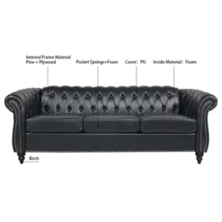 84.65" Chesterfield Rolled Arm 3 Seater Upholstered Sofa, Tufted Sofa Couch-ModernLuxe -Baxton Studio Shop GUEST 911f8943 5191 458a 8eca 532378e211cc