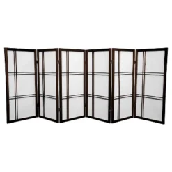 3 Ft. Tall Double Cross Shoji Screen - Walnut (6 Panels) - Oriental Furniture
