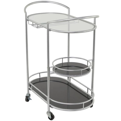 Contemporary Metal 3-Tier Oval Bar Cart Silver - Olivia & May 2 Contemporary Metal 3-Tier Oval Bar Cart Silver - Olivia & May - Image 2