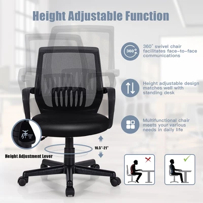 Costway Mid-Back Office Executive Chair Mesh Chair Height Adjustable W/ Lumbar Support 7 Costway Mid-Back Office Executive Chair Mesh Chair Height Adjustable W/ Lumbar Support - Image 7