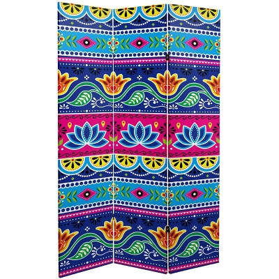 6" Double Sided Neon Lotus Canvas Room Divider - Oriental Furniture 2 6" Double Sided Neon Lotus Canvas Room Divider - Oriental Furniture - Image 2