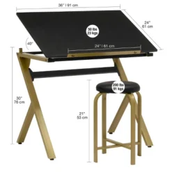 2pc Stellar Drawing Table With 36" Adjustable Top With Stool Set Black/Gold - Studio Designs -Baxton Studio Shop GUEST 9556e63f 2e6e 4b09 a609 5ca8034b2e5e
