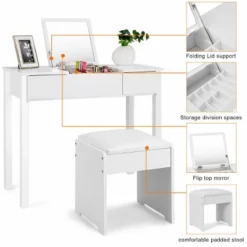 Costway White Vanity Dressing Table Furniture Stool Storage Box -Baxton Studio Shop GUEST 965ab4fe 3d57 4108 980a 303dd2f123c1
