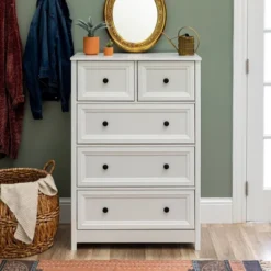 Farmhouse 5 Drawer Grooved Tall Storage Dresser White - Saracina Home -Baxton Studio Shop GUEST 96be5b13 02a3 4993 80b5 8619de96e45f