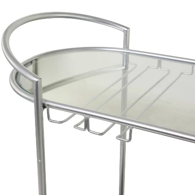 Contemporary Metal 3-Tier Oval Bar Cart Silver - Olivia & May 3 Contemporary Metal 3-Tier Oval Bar Cart Silver - Olivia & May - Image 3
