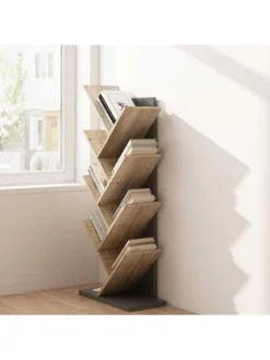 Year Color Free Standing Retro Wood 8 Shelves Bookcase