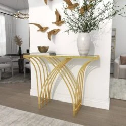 Metal And Mirror Art Deco Console Table Gold - Olivia & May -Baxton Studio Shop GUEST 98f5b753 6ff5 4057 b461 670ac3bf123e