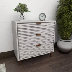 Contemporary Carved Woven Pattern 3 Drawer Wood Cabinet White - Olivia & May 35 Contemporary Carved Woven Pattern 3 Drawer Wood Cabinet White - Olivia & May -Baxton Studio Shop GUEST 994f4644 abb0 4213 87b5 fd1bef05c0ee