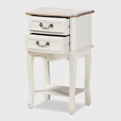 Amalie 2 Drawer Wood Nightstand White/Oak - Baxton Studio 1 Amalie 2 Drawer Wood Nightstand White/Oak - Baxton Studio