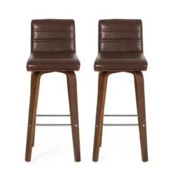 2pc Hargis Mid Century Modern Channel Stitch Bentwood Swivel Counter Height Barstools - Christopher Knight Home -Baxton Studio Shop GUEST 9a61a2f7 1bb6 4656 847c 9adf7fc3ef58