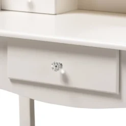 2pc Veronique White Finished Wood Vanity Table With Mirror And Ottoman White - Baxton Studio -Baxton Studio Shop GUEST 9ac7af92 0a16 4027 91ee 0308fb537e8b