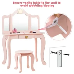 Costway Kids Makeup Dressing Table Chair Set Princess Vanity & Tri-folding Mirror -Baxton Studio Shop GUEST 9b8b55e6 ebdd 4b30 8dee 9d2e833973cc