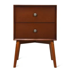 Costway 2PCS Nightstand Mid-Century End Side Table 2 Drawer Rubber Wood Legs Living Room -Baxton Studio Shop GUEST 9c899746 a6a9 4614 98a9 283e3bf59338
