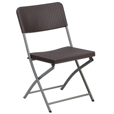 Emma And Oliver 6 Pack Brown Rattan Plastic Folding Chair With Gray Frame - Event Chair 10 Emma And Oliver 6 Pack Brown Rattan Plastic Folding Chair With Gray Frame - Event Chair - Image 10
