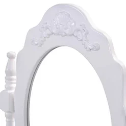 Tangkula White Vanity Mirror Wood Makeup Dressing Table Stool Set White (Mirror, 3 Drawers, Stool) -Baxton Studio Shop GUEST 9e2cf659 82df 45f5 9086 2fce07d242de