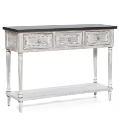 LuxenHome Distressed White Wood And Metal 3-Drawer 1-Shelf Console And Entry Table 17 LuxenHome Distressed White Wood And Metal 3-Drawer 1-Shelf Console And Entry Table -Baxton Studio Shop GUEST 9e66fb31 c382 472b 827b 85dd79663b81