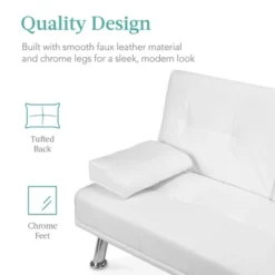 Best Choice Products Modern Faux Leather Convertible Futon Sofa W/ Removable Armrests, Metal Legs, 2 Cupholders - White -Baxton Studio Shop GUEST 9e717f59 c899 43a7 aa7c e998c6ba72ad