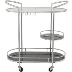 Contemporary Metal 3-Tier Oval Bar Cart Silver - Olivia & May 11 Contemporary Metal 3-Tier Oval Bar Cart Silver - Olivia & May -Baxton Studio Shop GUEST 9e7d4e2b 7075 40f5 bcde d593c04a4bf8