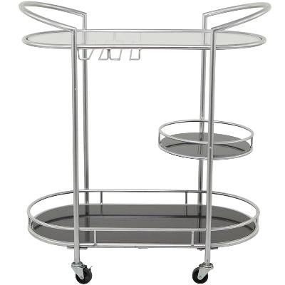 Contemporary Metal 3-Tier Oval Bar Cart Silver - Olivia & May 6 Contemporary Metal 3-Tier Oval Bar Cart Silver - Olivia & May - Image 6