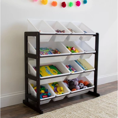 Ladder Toy Storage Organizer With 12 Storage Bins Espresso/White - Humble Crew 3 Ladder Toy Storage Organizer With 12 Storage Bins Espresso/White - Humble Crew - Image 3