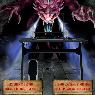 Costway Z-Shaped Racing Style Desk & Massage Gaming Chair Set For Home Office 5 Costway Z-Shaped Racing Style Desk & Massage Gaming Chair Set For Home Office - Image 5