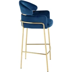 Studio 55D Champagne Gold Bar Stool 31 3/4" High Modern Blue Velvet With Backrest Footrest For Kitchen Counter Height Island -Baxton Studio Shop GUEST a02eae1a 24e0 45a9 a061 f2a108c6ccf2