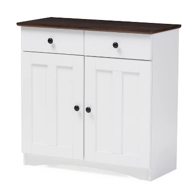 Lauren TwoTone And Buffet Kitchen Cabinet With Two Doors And Two Drawers White/Dark Brown - Baxton Studio 4 Lauren TwoTone And Buffet Kitchen Cabinet With Two Doors And Two Drawers White/Dark Brown - Baxton Studio - Image 4
