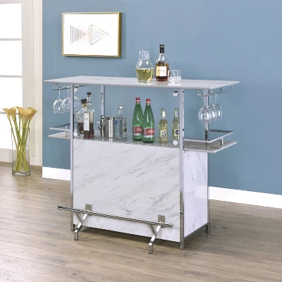 Mauro Faux Marble Bar Table White/Chrome - MiBasics 1 Mauro Faux Marble Bar Table White/Chrome - MiBasics