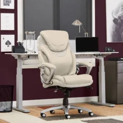 Works Executive Office Chair With Air Technology Comfortable Cream - Serta