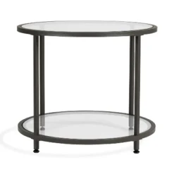 Home Camber Modern Glass Round End Table 26" Gray - Studio Designs