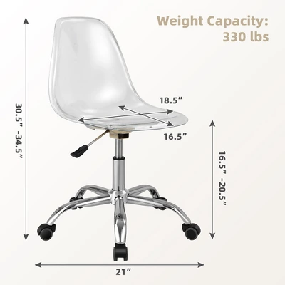 Costway Rolling Acrylic Armless Office Chair Swivel Vanity Chair Adjustable Height 2 Costway Rolling Acrylic Armless Office Chair Swivel Vanity Chair Adjustable Height - Image 2