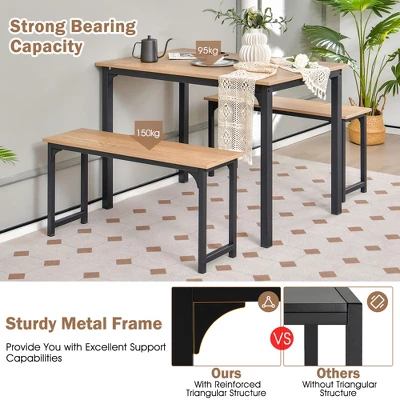 Costway Modern 3 PCS Dining Table Bench Set W/ Metal Frame & Wooden Tabletop 8 Costway Modern 3 PCS Dining Table Bench Set W/ Metal Frame & Wooden Tabletop - Image 8
