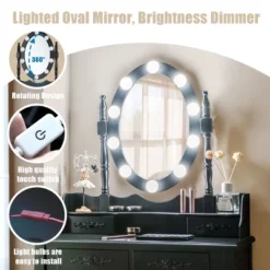 Tangkula Make-Up Vanity Table Dresser Set W/LED Light, Black Brown White -Baxton Studio Shop GUEST a52a987a 082c 4c4f 8095 c6fc6e58ae50